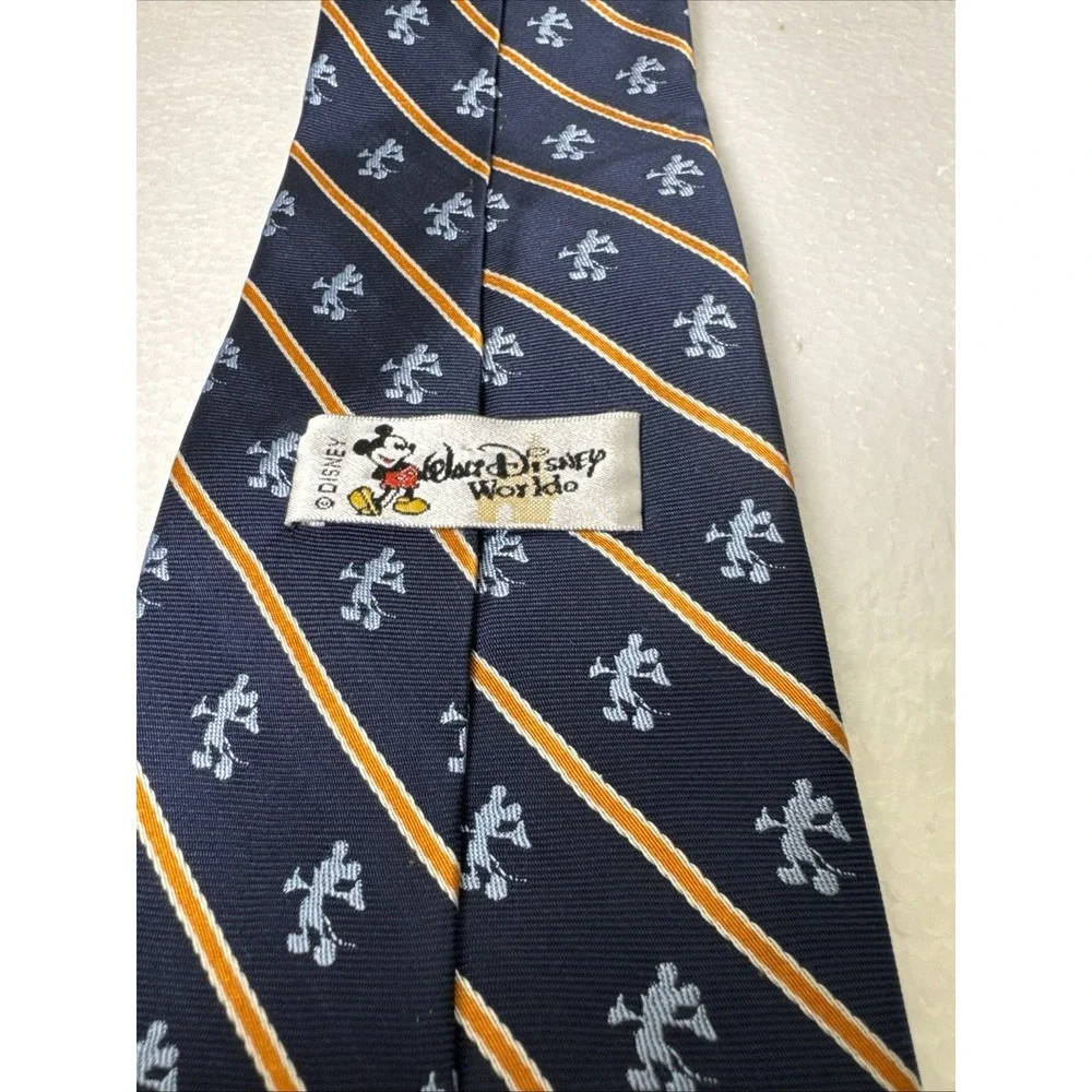 Vintage Walt Disney World~Navy/Orange Striped ‎ Mickey Mouse Silk Tie